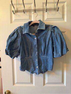 Express Medium Blue Denim Shirt with Brand Label